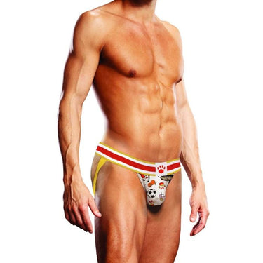 Prowler Barcelona Jock Strap in vibrant yellow and red, an elegant choice for style and comfort.